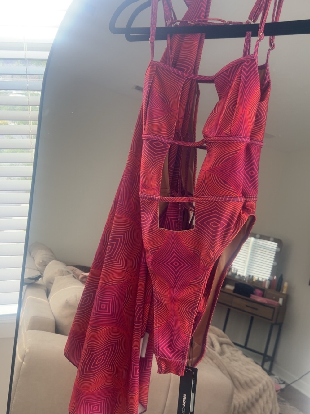Fashion Nova Fuchsia Pink Geometric Cutout One-Piece Swimsuit
